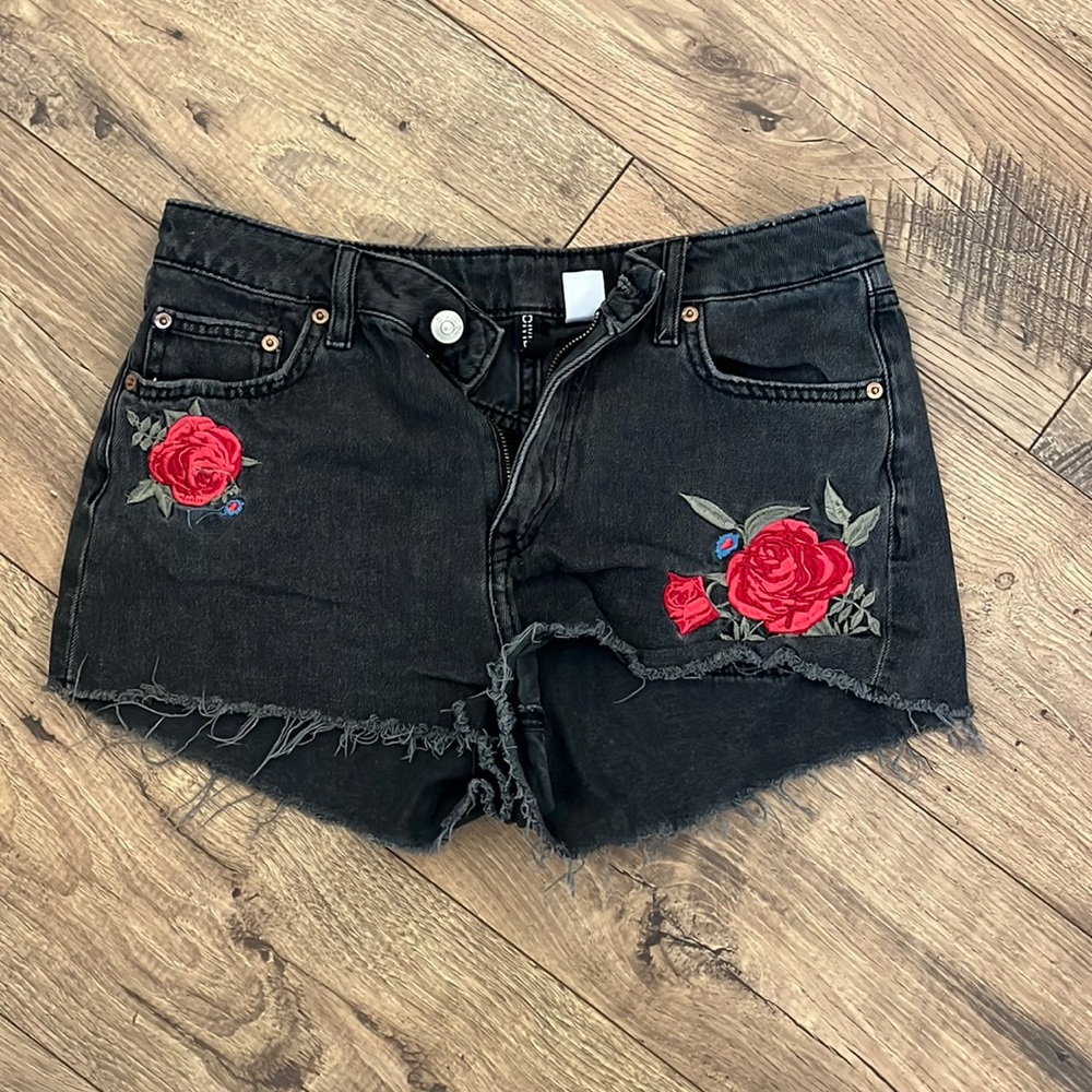 Black denim shorts